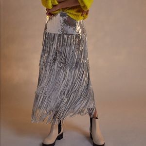 Anthropologie | TATIANA SEQUINED FRINGE MIDI SKIRT